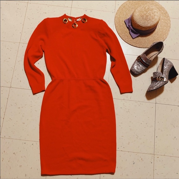 St. John Dresses & Skirts - Vtg St. John Knit Gold Circle Cutout Dress